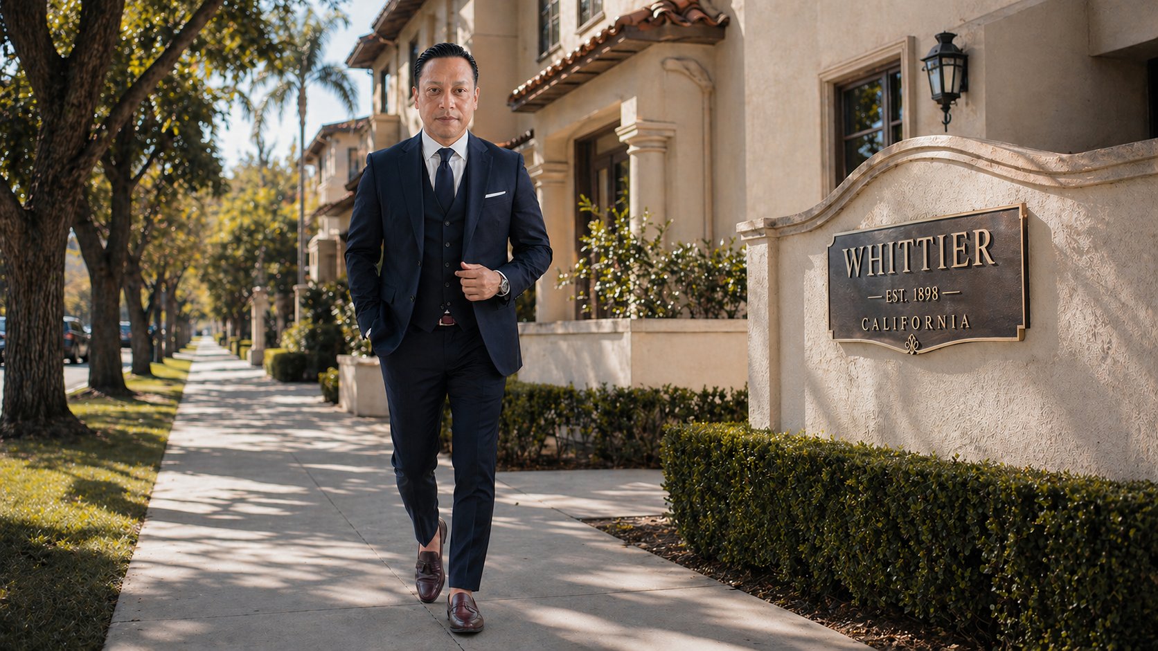 Paul Fernandez walking a Whittier neighborhood street
